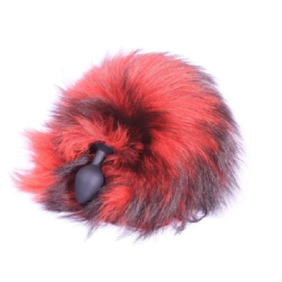 Red and Black 16" Fox Tail Silicone Butt Plug BDSM, gallery view 3