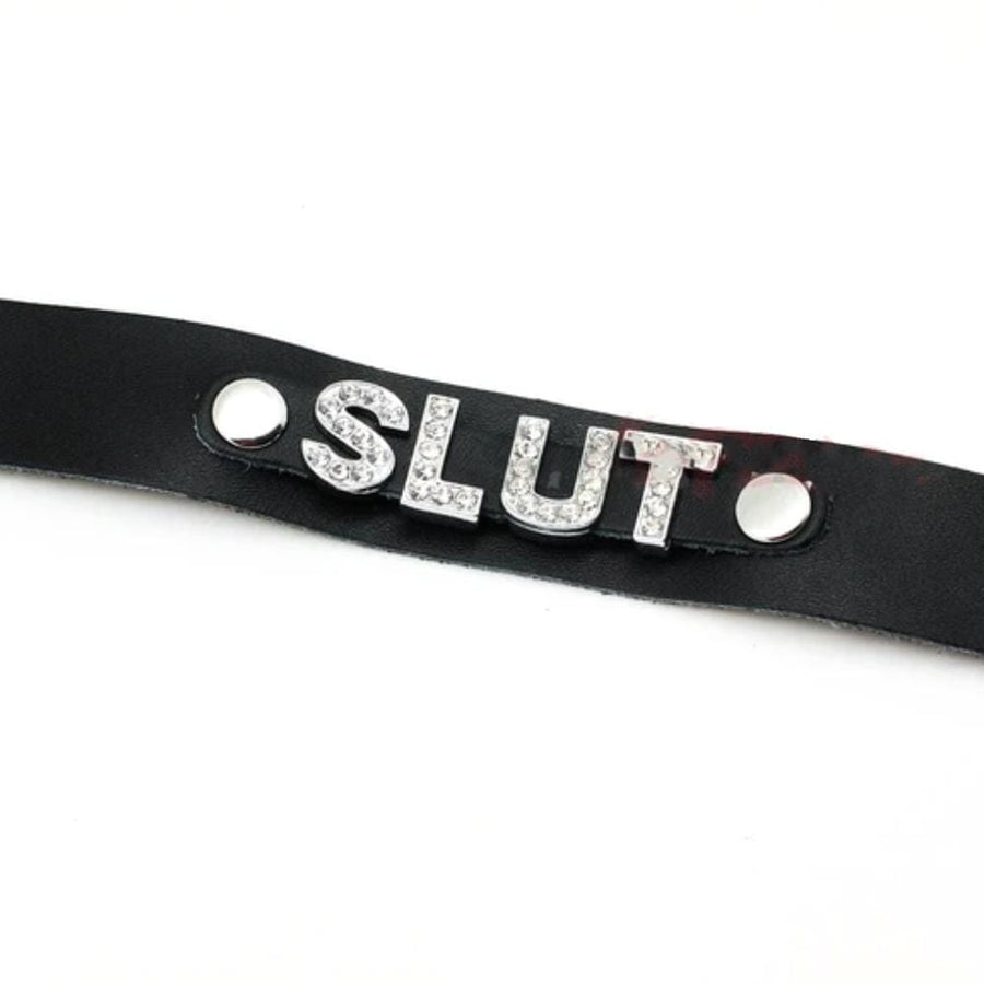 Jewel Encrusted Slut Leather Choker, gallery view 3