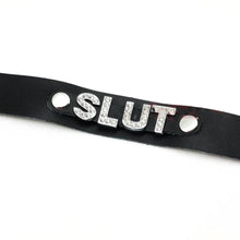 Load image into Gallery viewer, Jewel Encrusted Slut Leather Choker
