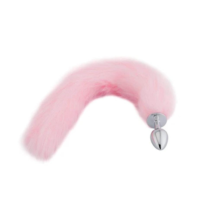 BDSM Stainless Steel Butt Plug With 18-Inch Pink Fox Tail, gallery view 2