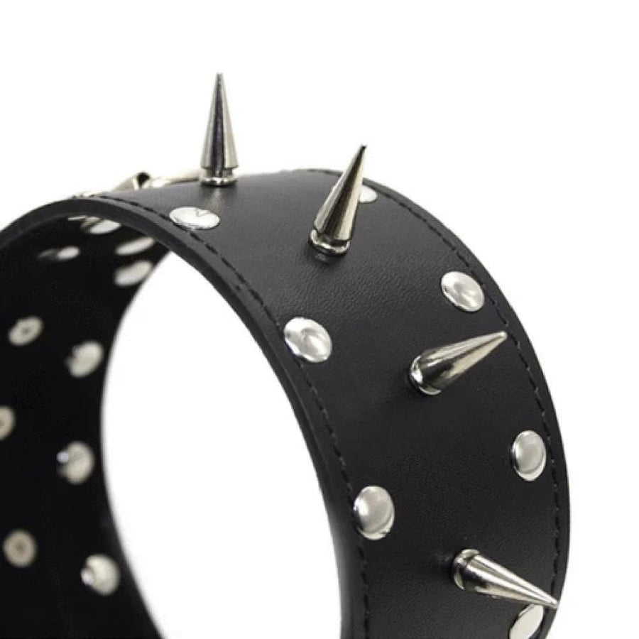 Leather Black Barbed Collar With Leash, gallery view 2