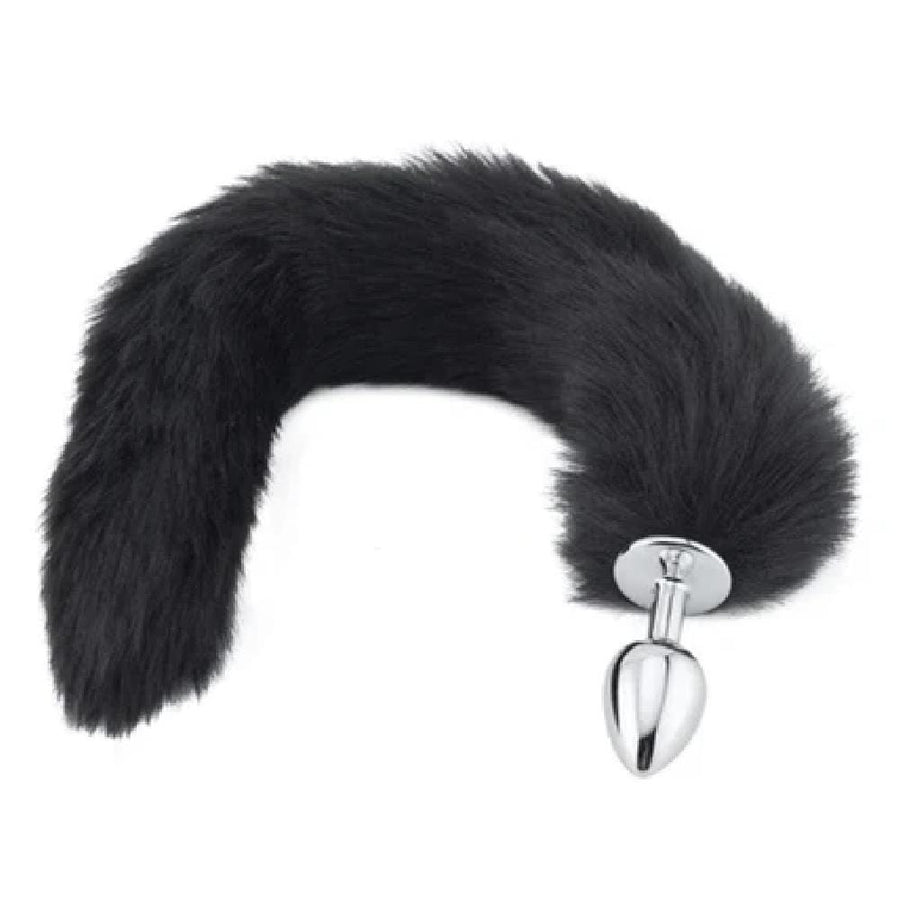 Midnight Black Wolf Tail with Stainless Steel Butt Plug BDSM, gallery view 2