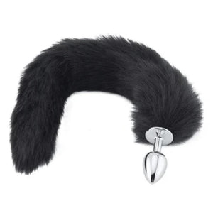 Midnight Black Wolf Tail with Stainless Steel Butt Plug BDSM