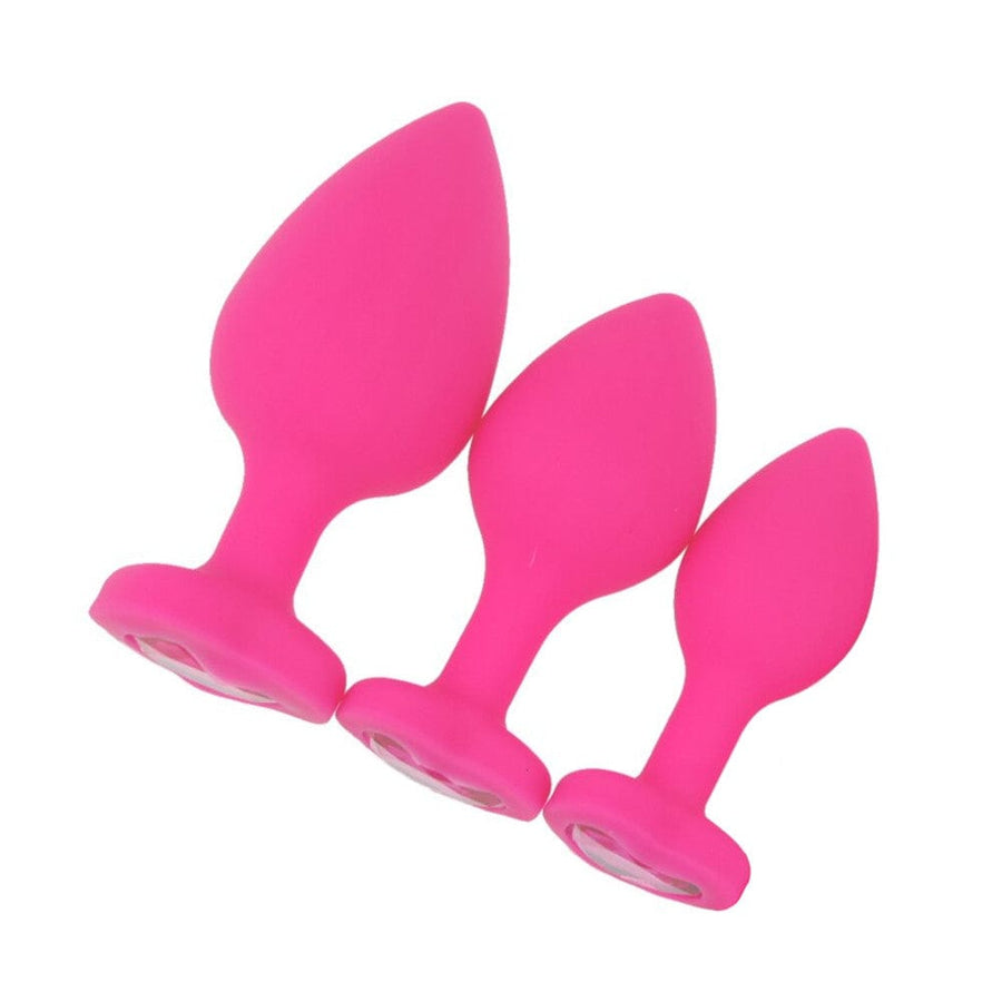 Lovely Pink Silicone Butt Plug Kit 3pcs BDSM, gallery view 2