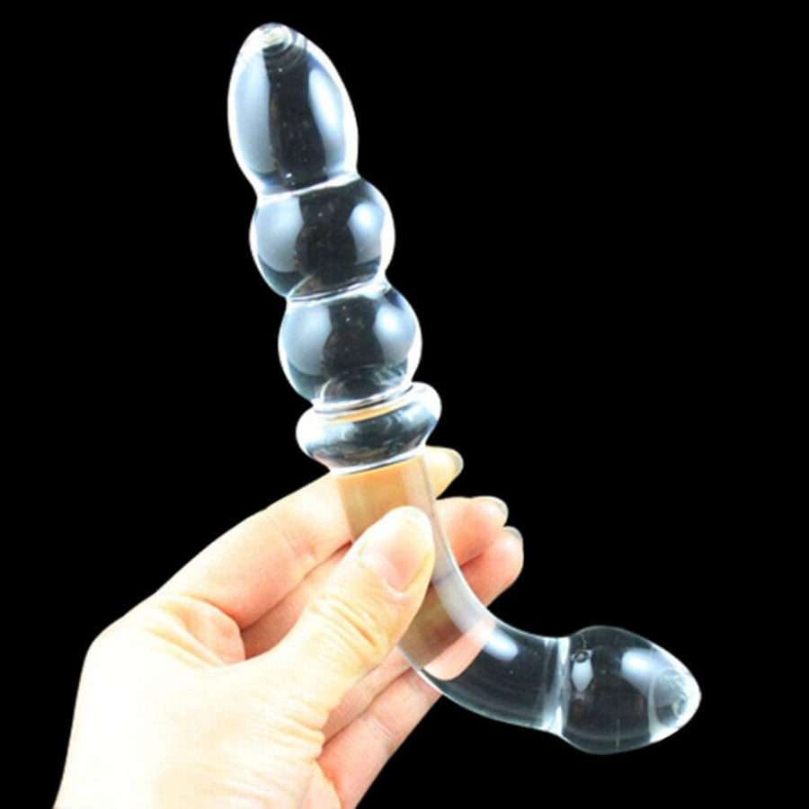 J-Contoured Beaded See-Through Glass Dildo BDSM, gallery view 6
