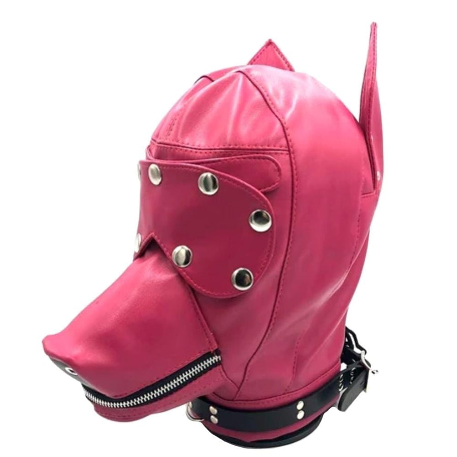 Sensory Deprivation Leather Puppy Hood BDSM product view
