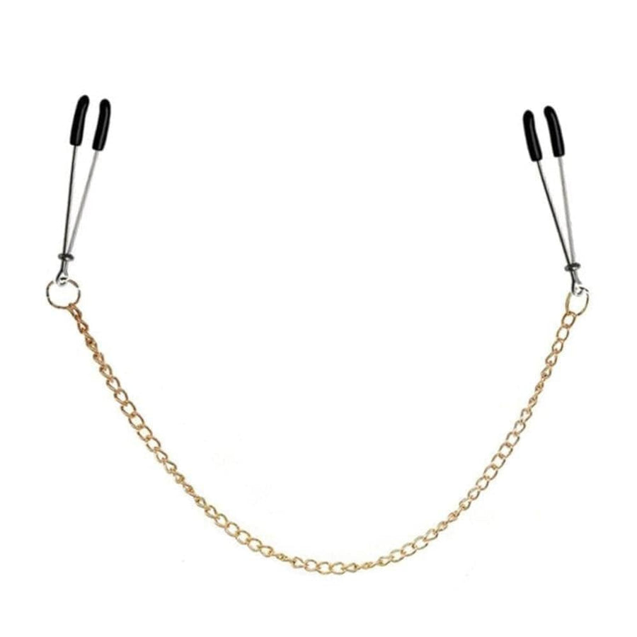 BDSM Gold Chained Tweezer Nipple Clamps, gallery view 2