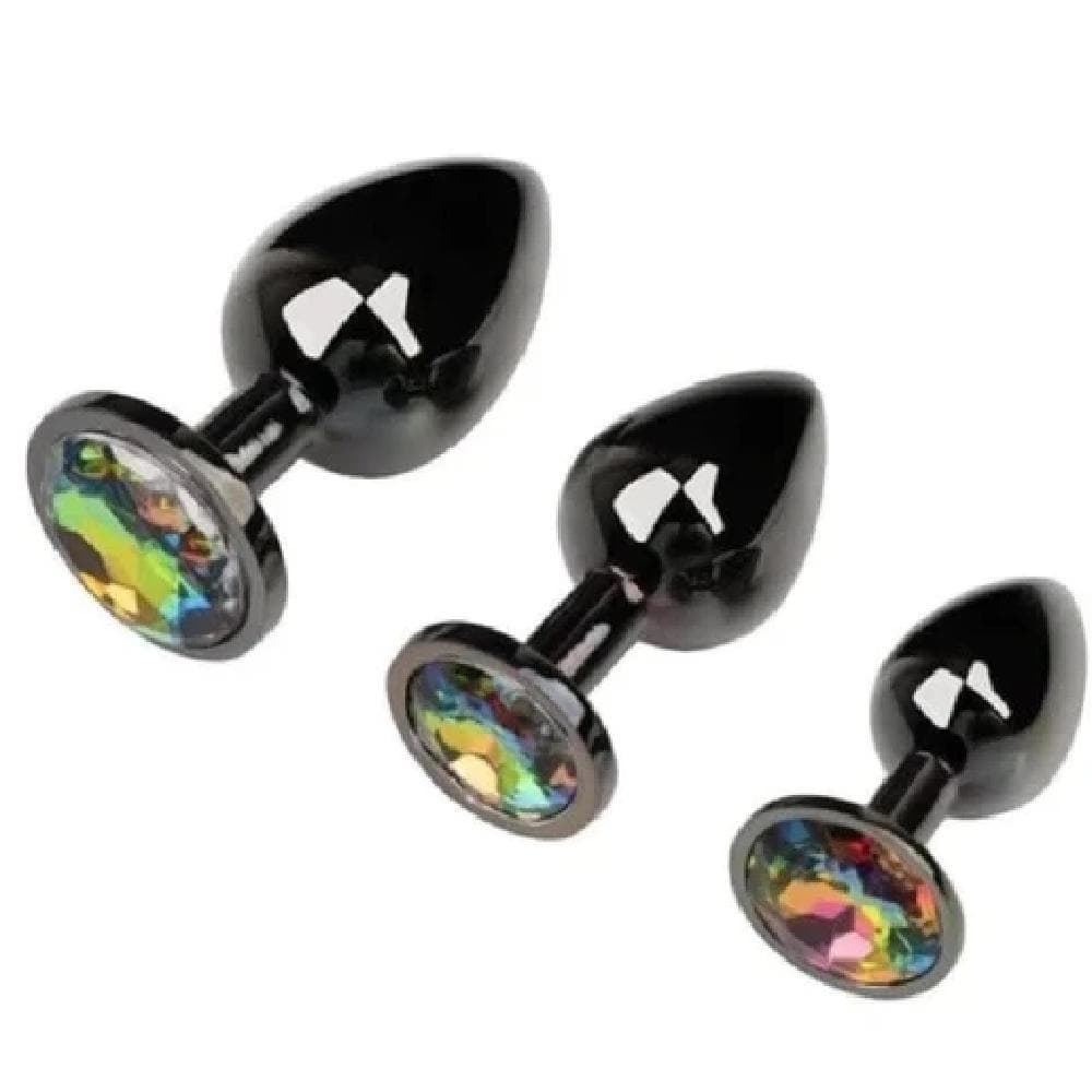 Gunmetal Rainbow-Colored Jewel Metal Butt Plug BDSM