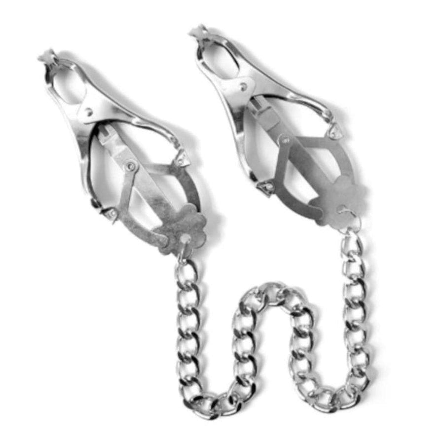 BDSM Chained Silver Butterfly Nipple Clamps, gallery view 3