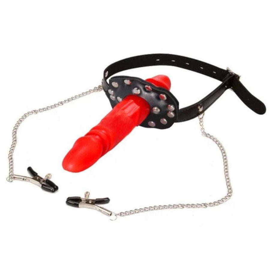 BDSM Double Ended Gag With Nipple Clamps, gallery view 3