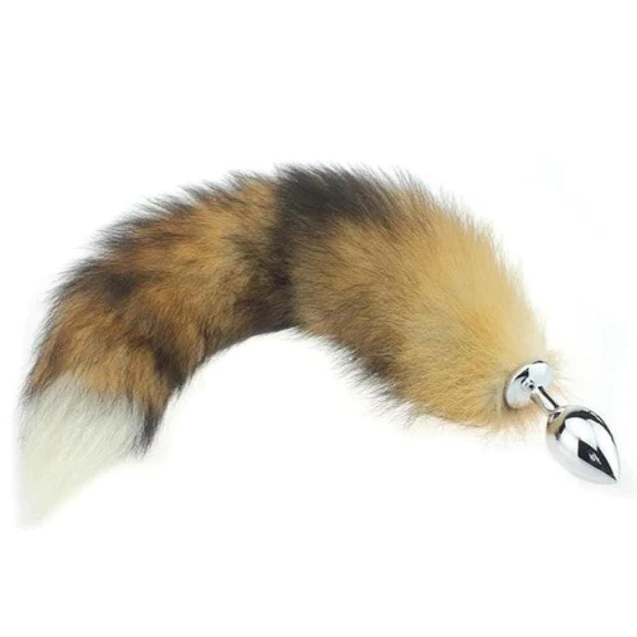 Brown Faux Fur Metallic Tail Butt Plug BDSM, gallery view 2