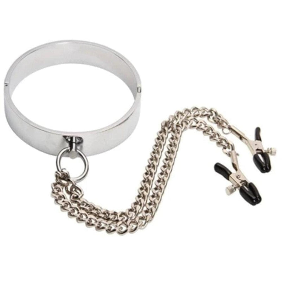 BDSM Metallic Nipple Clamp Collar, gallery view 2