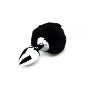 Black Stainless Steel Bunny Tail Plug BDSM