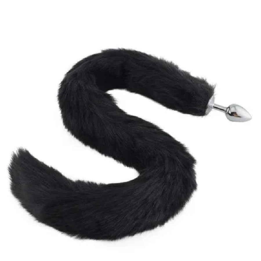 BDSM Stainless Steel Butt Plug With 32-Inch Black Fox Tail, gallery view 2