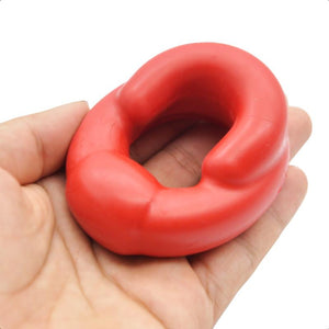 Anneau pénien et testicules en silicone rouge BDSM