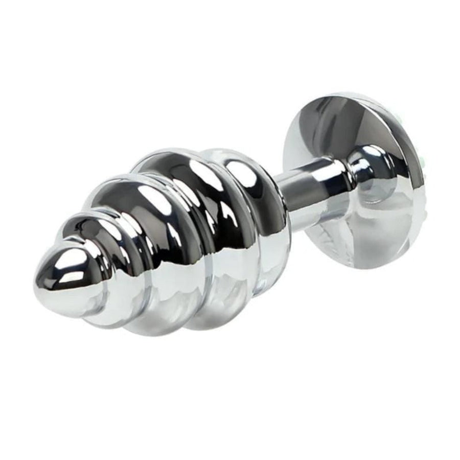 Shiny Ribbed Flower Metal Butt Plug, gallery view 4