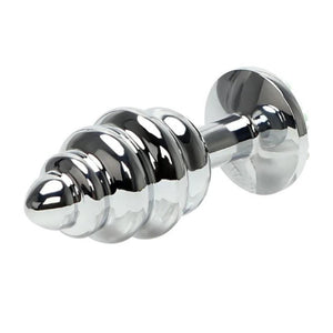 Shiny Ribbed Flower Metal Butt Plug