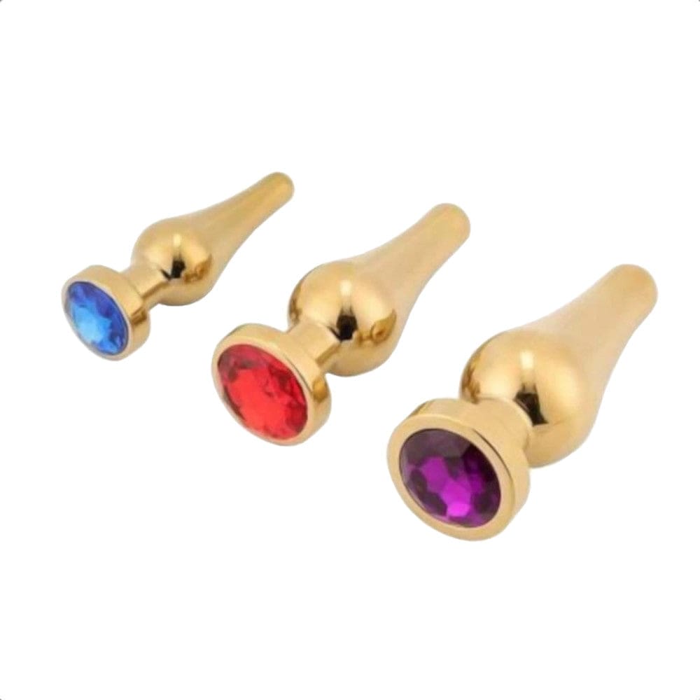 Goldenes, kegelförmiges Buttplug-Set mit Juwelen BDSM