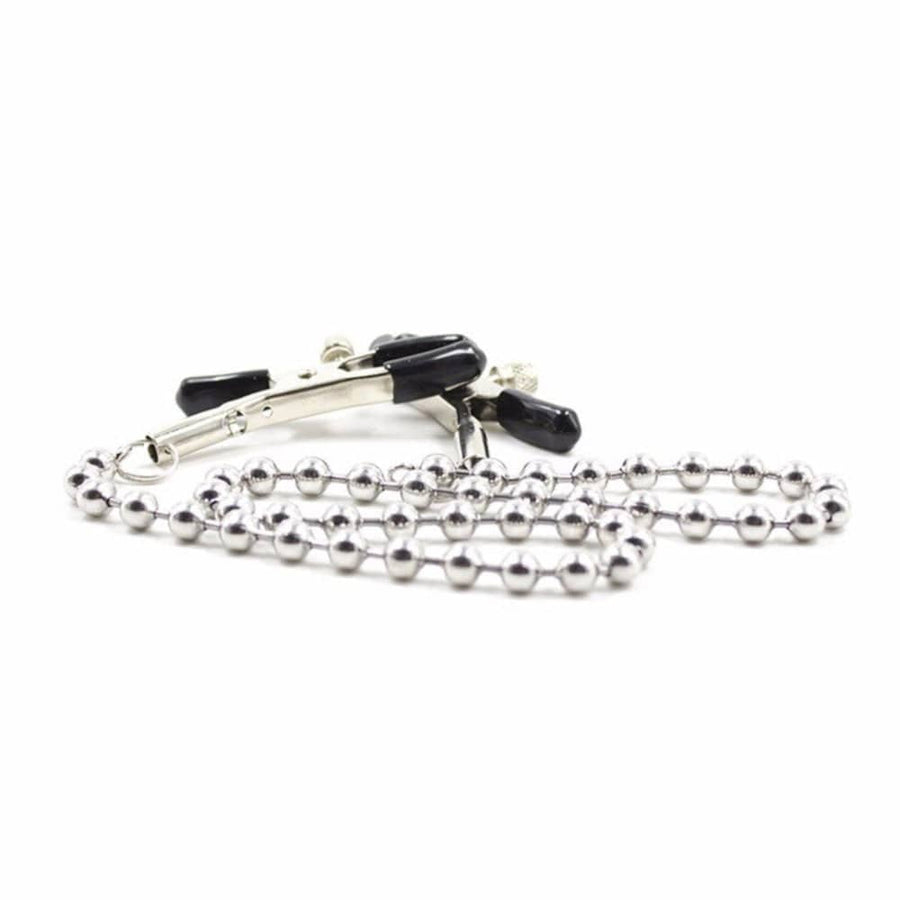 BDSM Small Steel Ball Nipple Clamps With Chain, gallery view 3