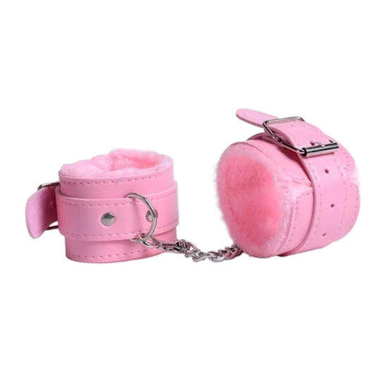 Cute Pink Fuzzy Hand Cuffs BDSM product view