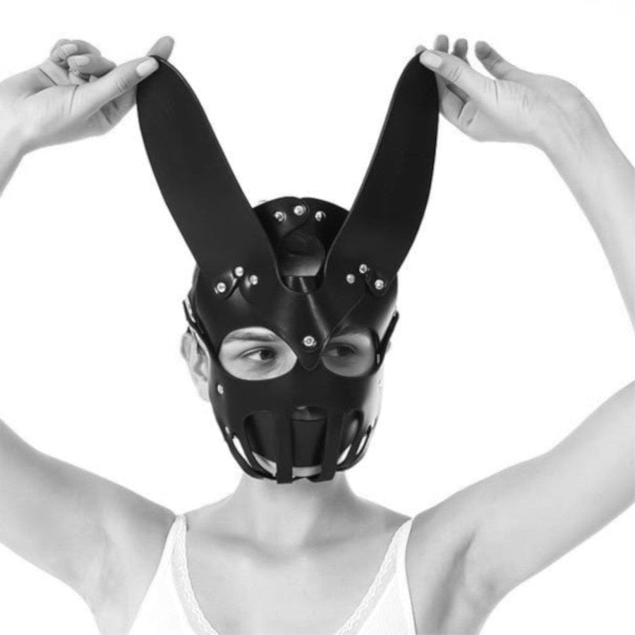 Badass Black Leather Rabbit Mask BDSM, gallery view 2