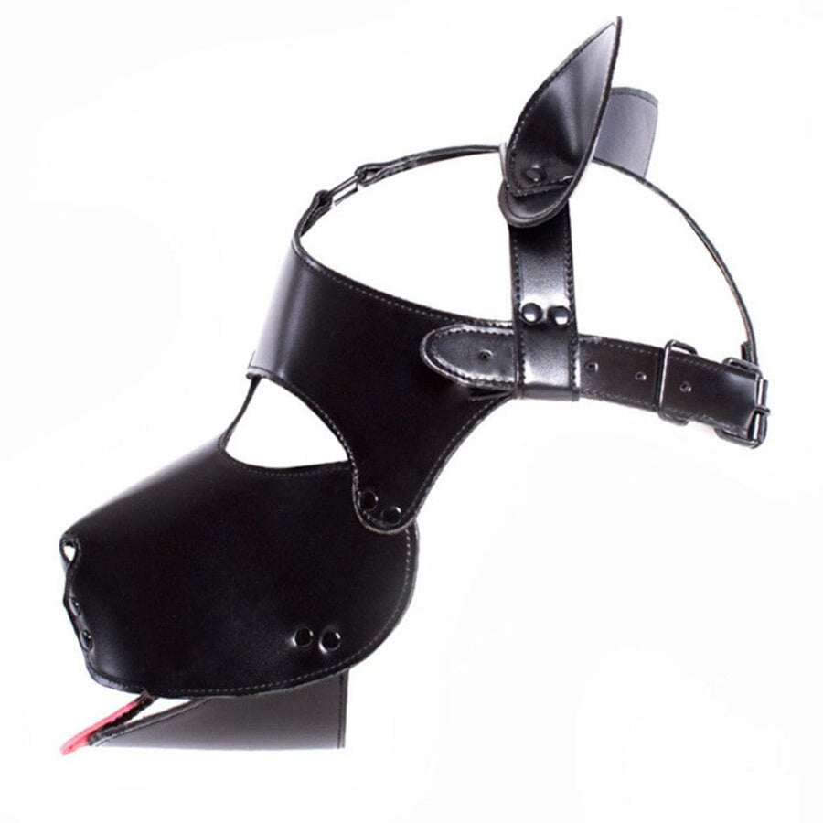 Racy Pup Black Leather Dog Mask BDSM, gallery view 3