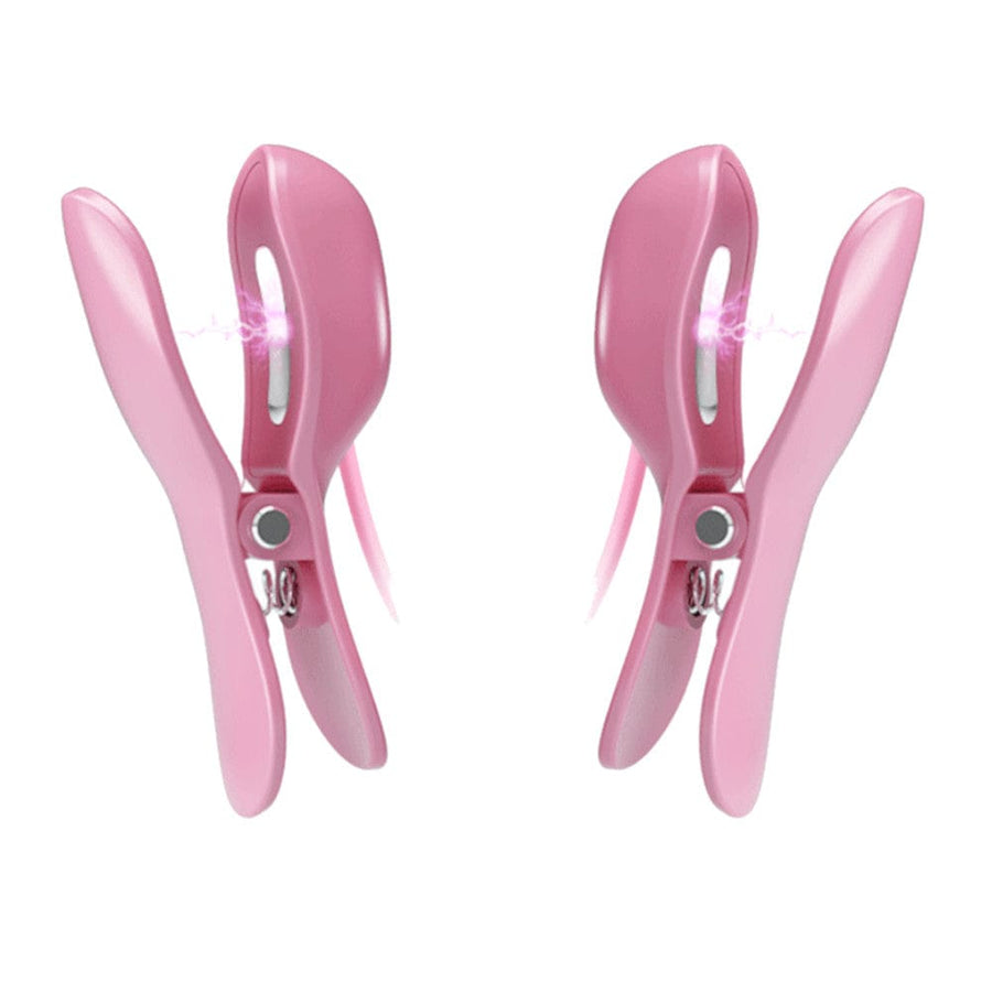 BDSM Pink Vibrating Electro Nipple Clamps Set, gallery view 3
