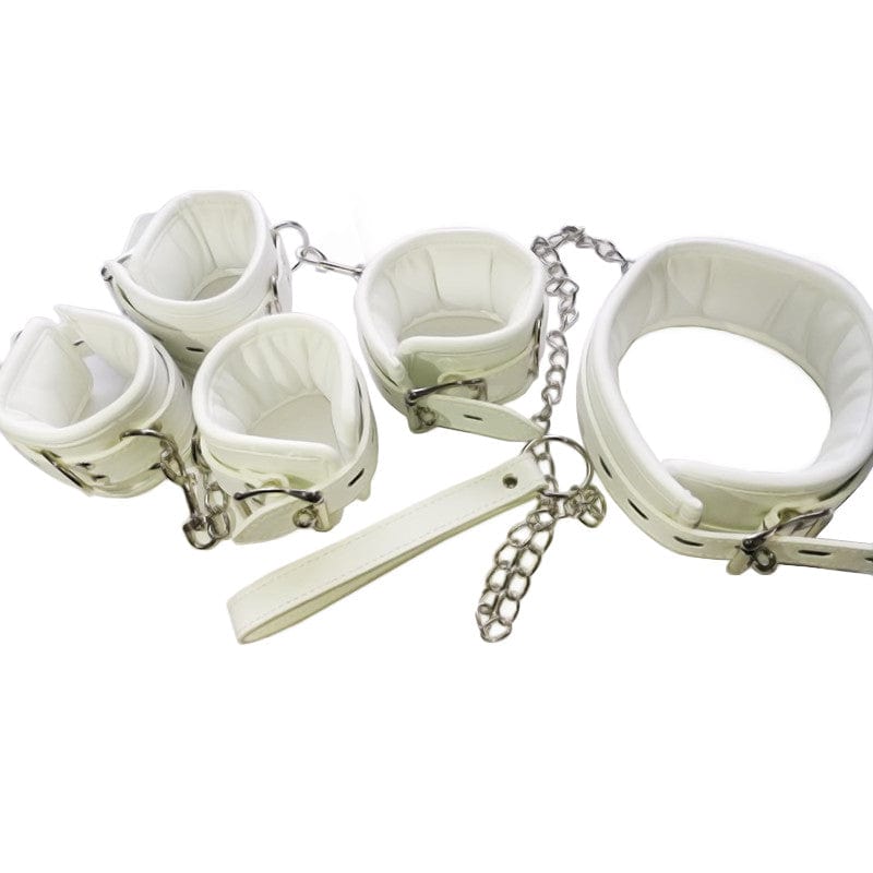 Fashionable White Leather Cuffs Set BDSM, gallery view 3