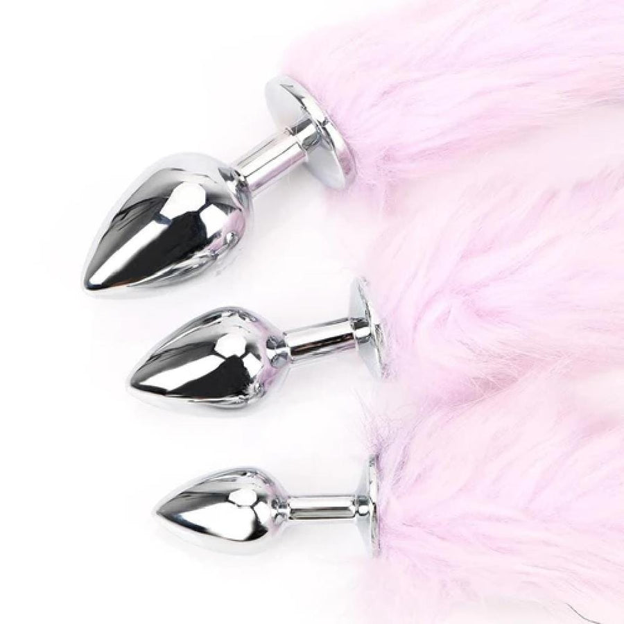 Purple Fur Silver Metallic Tail Butt Plug BDSM, gallery view 4