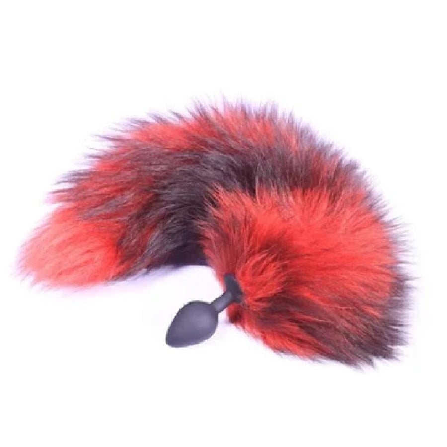 Red and Black 16" Fox Tail Silicone Butt Plug BDSM, gallery view 4