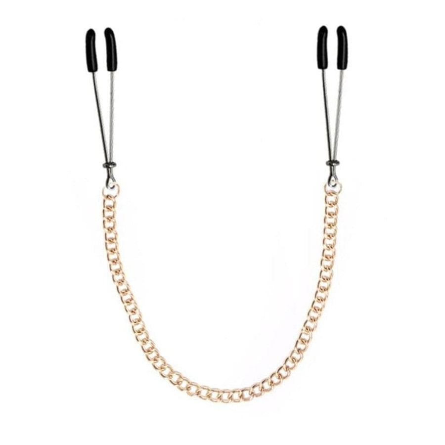 BDSM Gold Chained Tweezer Nipple Clamps, gallery view 3