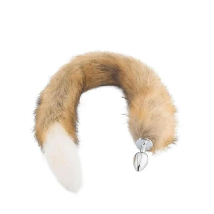 BDSM Stainless Steel Butt Plug With 32-Inch Brown and White Fox Tail, gallery view 3