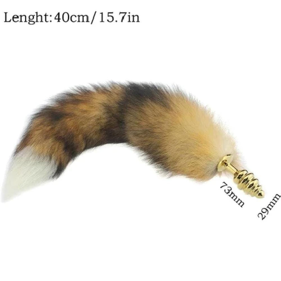 Brown Faux Fur Metallic Tail Butt Plug BDSM, gallery view 3