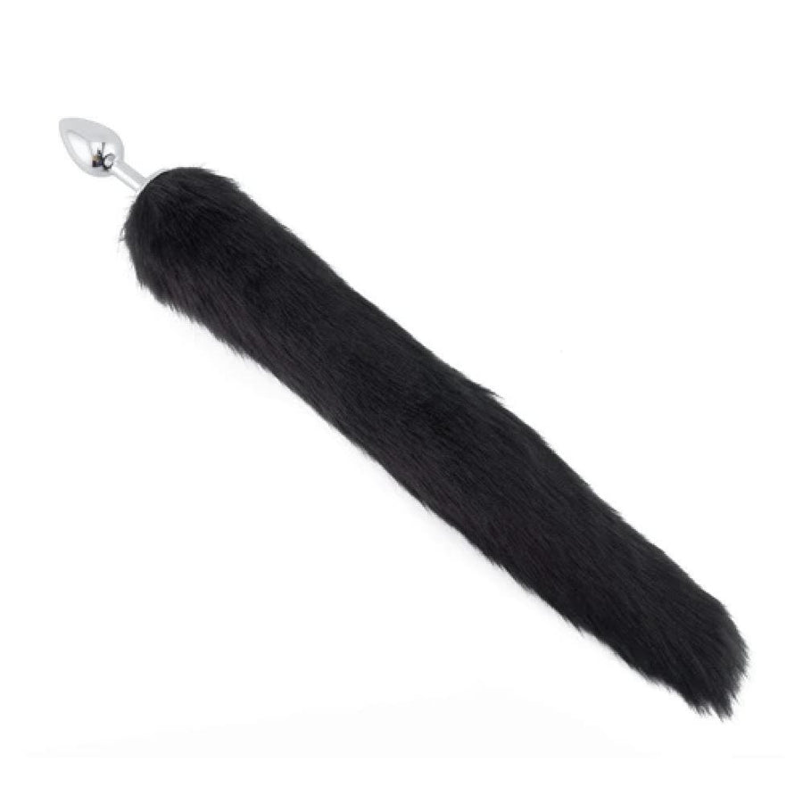Midnight Black Wolf Tail with Stainless Steel Butt Plug BDSM, gallery view 3