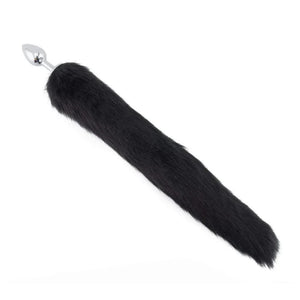 Midnight Black Wolf Tail with Stainless Steel Butt Plug BDSM