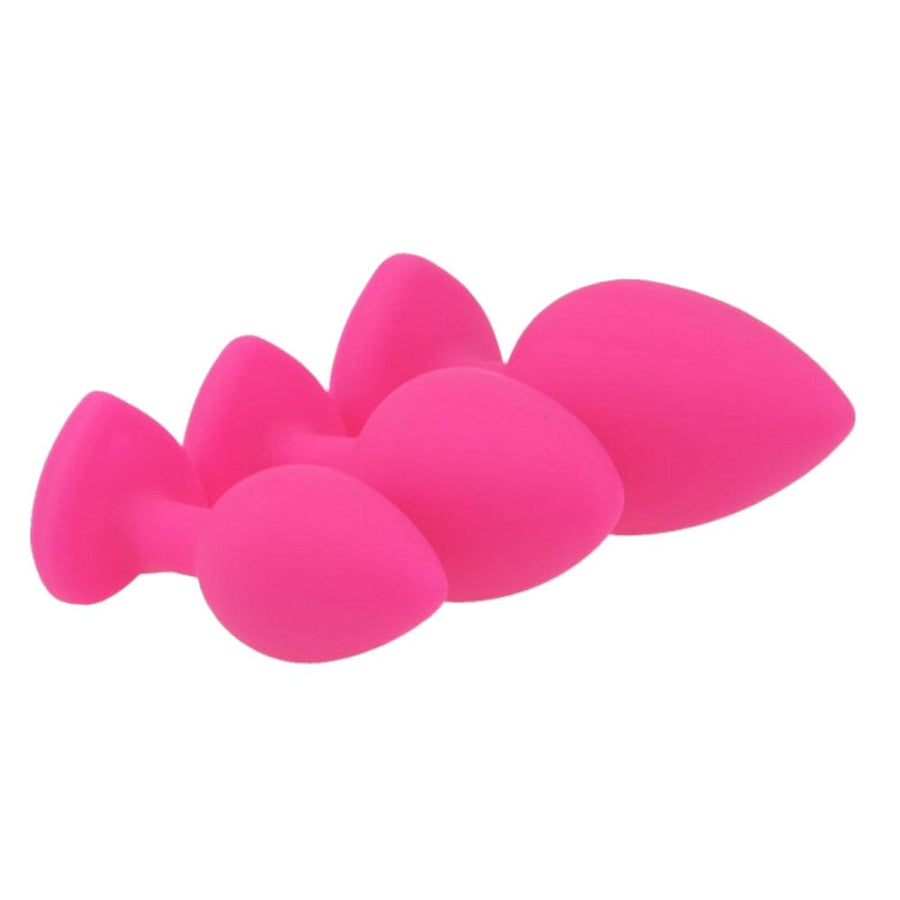 Lovely Pink Silicone Butt Plug Kit 3pcs BDSM, gallery view 3