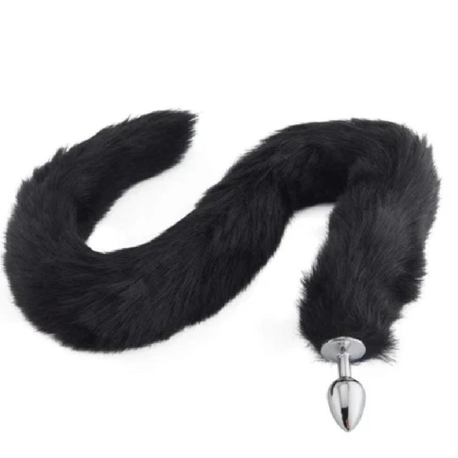 BDSM Stainless Steel Butt Plug With 32-Inch Black Fox Tail, gallery view 3