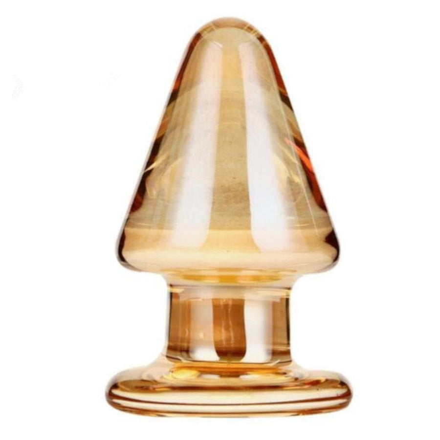 Big and Chunky Golden Glass Butt Plug BDSM, gallery view 3