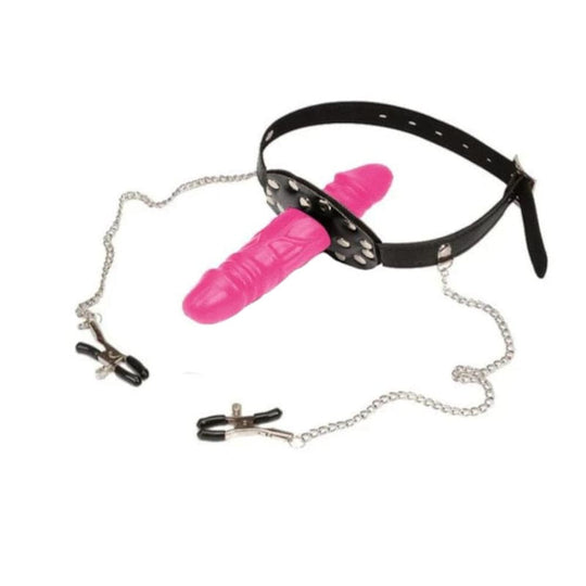 BDSM Double Ended Gag With Nipple Clamps product view