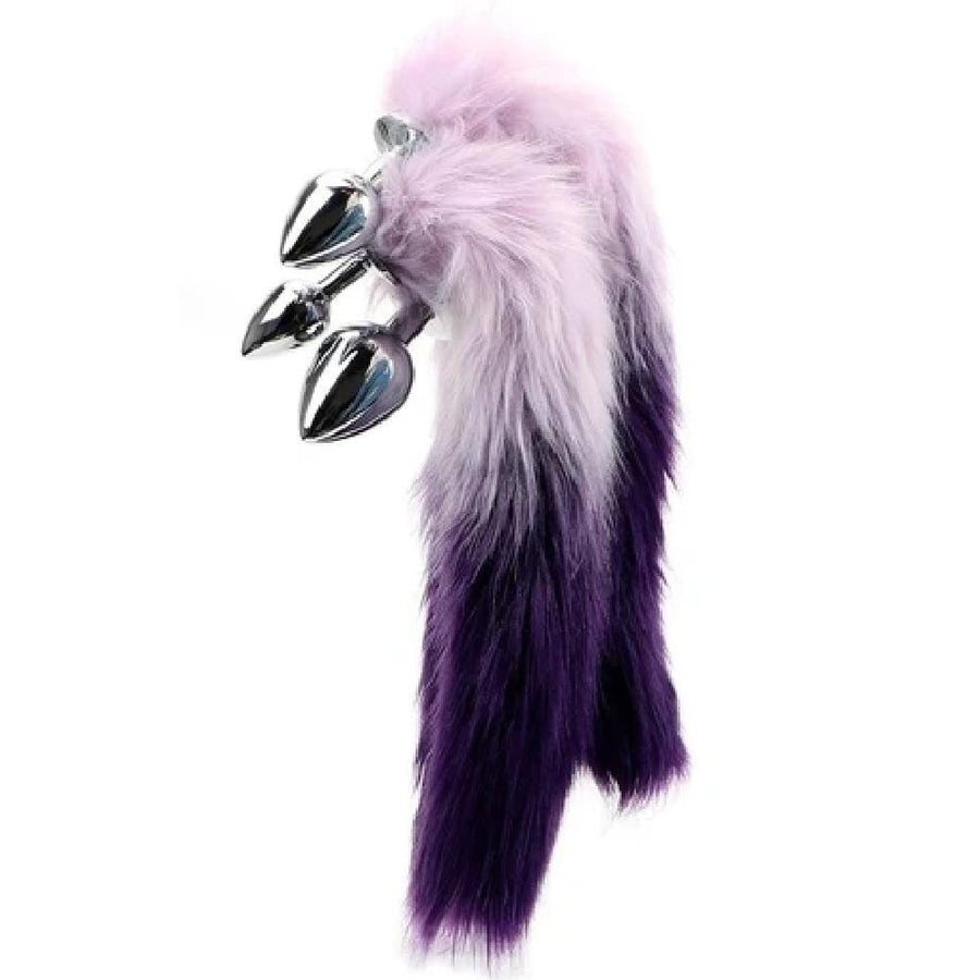 Purple Fur Silver Metallic Tail Butt Plug BDSM, gallery view 3