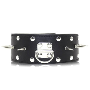 Leather Black Barbed Collar With Leash