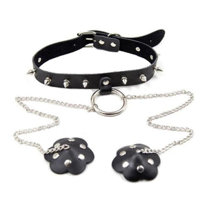 Studded O Ring Choker With Nipple Covers