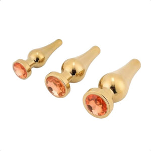 Goldenes, kegelförmiges Buttplug-Set mit Juwelen BDSM