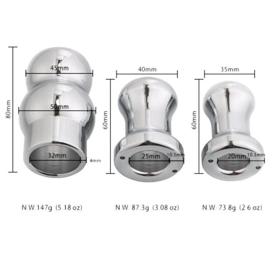 Aluminum Alloy Hollow Butt Plug 2.36 to 3.15 Inches Long bdsm, gallery view 15