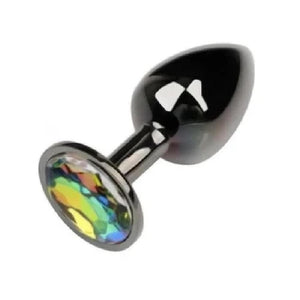 Gunmetal Rainbow-Colored Jewel Metal Butt Plug BDSM