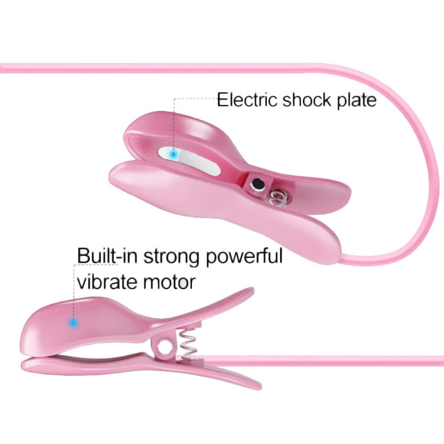 BDSM Pink Vibrating Electro Nipple Clamps Set, gallery view 6