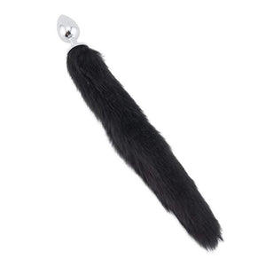 Midnight Black Wolf Tail with Stainless Steel Butt Plug BDSM