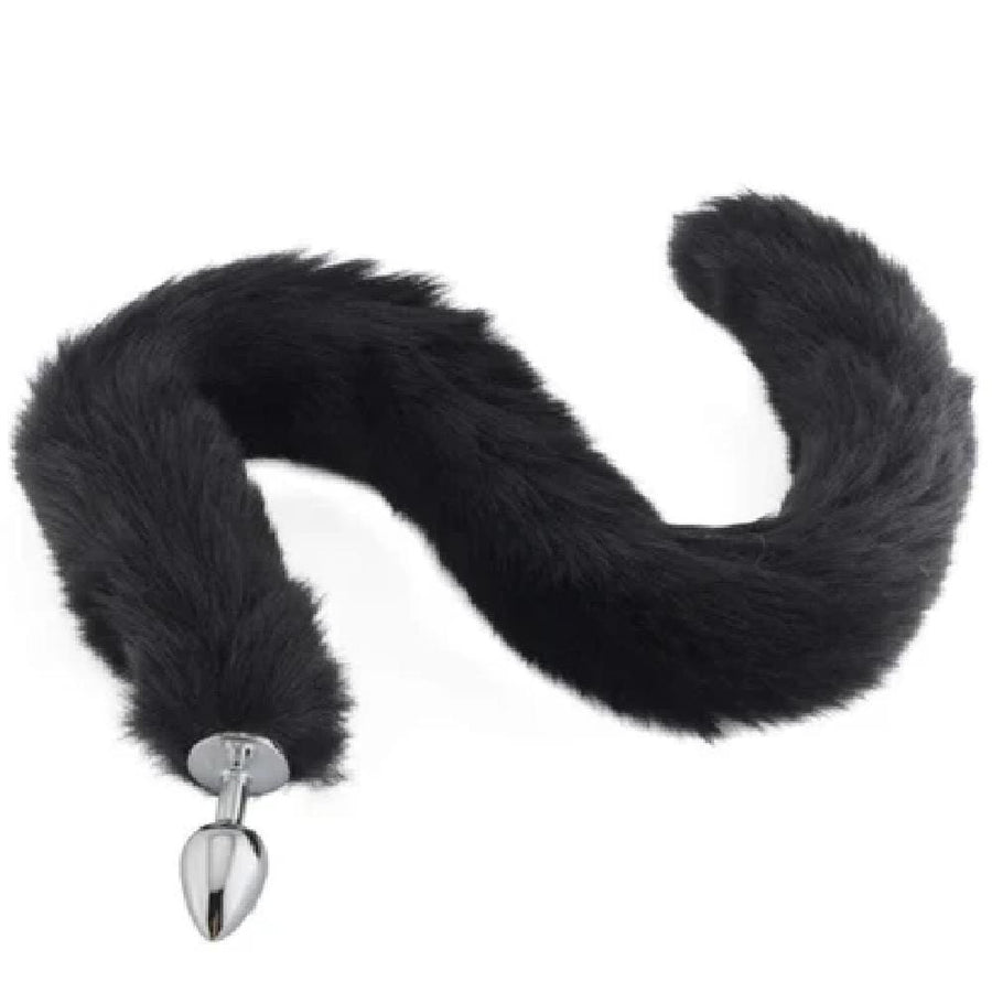BDSM Stainless Steel Butt Plug With 32-Inch Black Fox Tail, gallery view 4