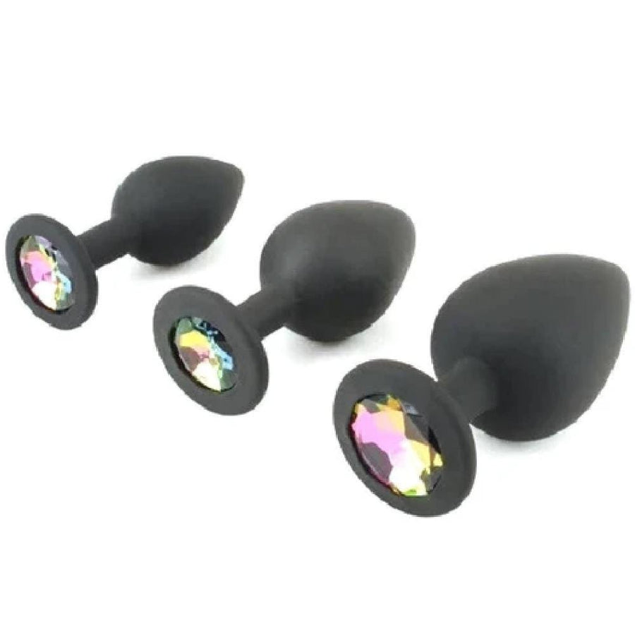 Black Silicone Jeweled Butt Plug Set BDSM, gallery view 4