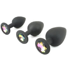 Load image into Gallery viewer, Black Silicone Jeweled Butt Plug Set BDSM
